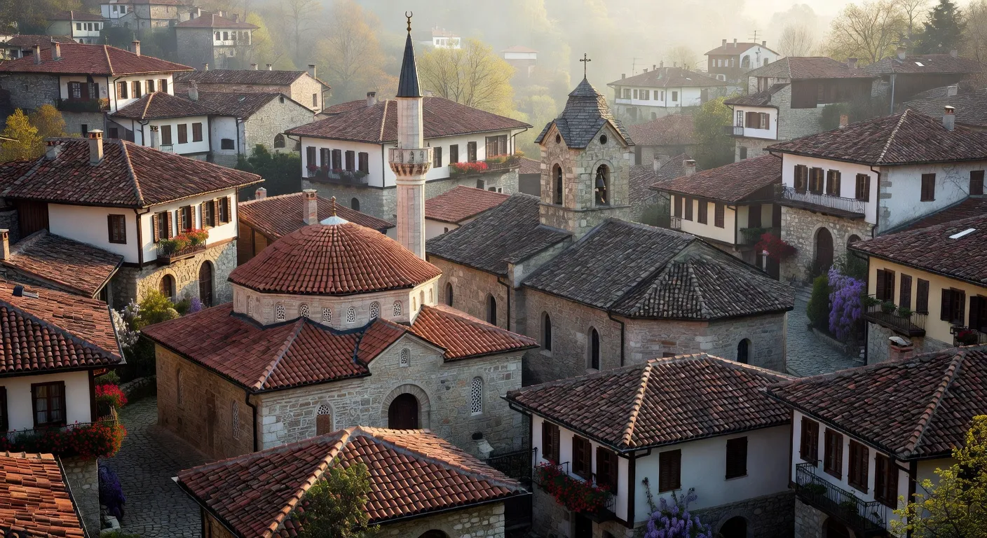 Cohabitation d'une mosquee et d'une eglise dans une ville albanaise