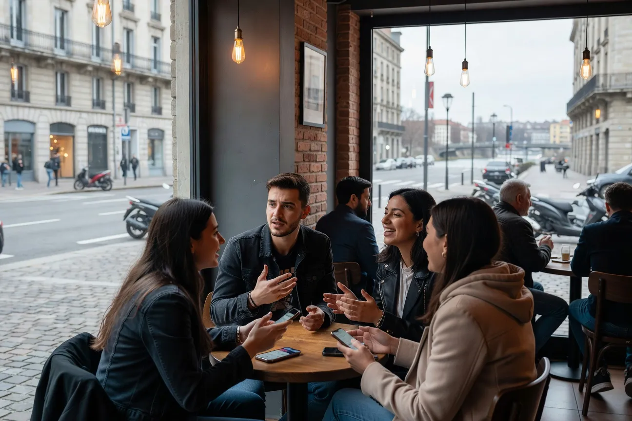 Jeunes Albanais de la deuxième génération dans un café de Grenoble