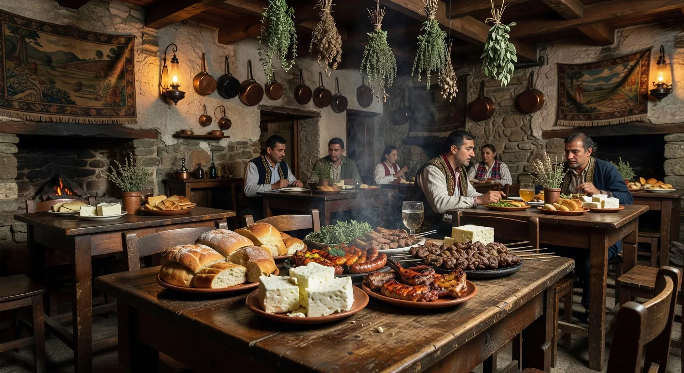 Restaurant local albanais — taverne traditionnelle avec byrek et tavë kosi