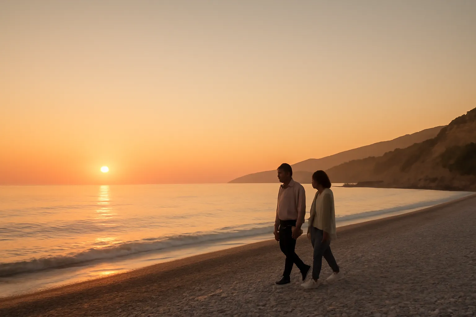 Couple au coucher de soleil sur la côte albanaise