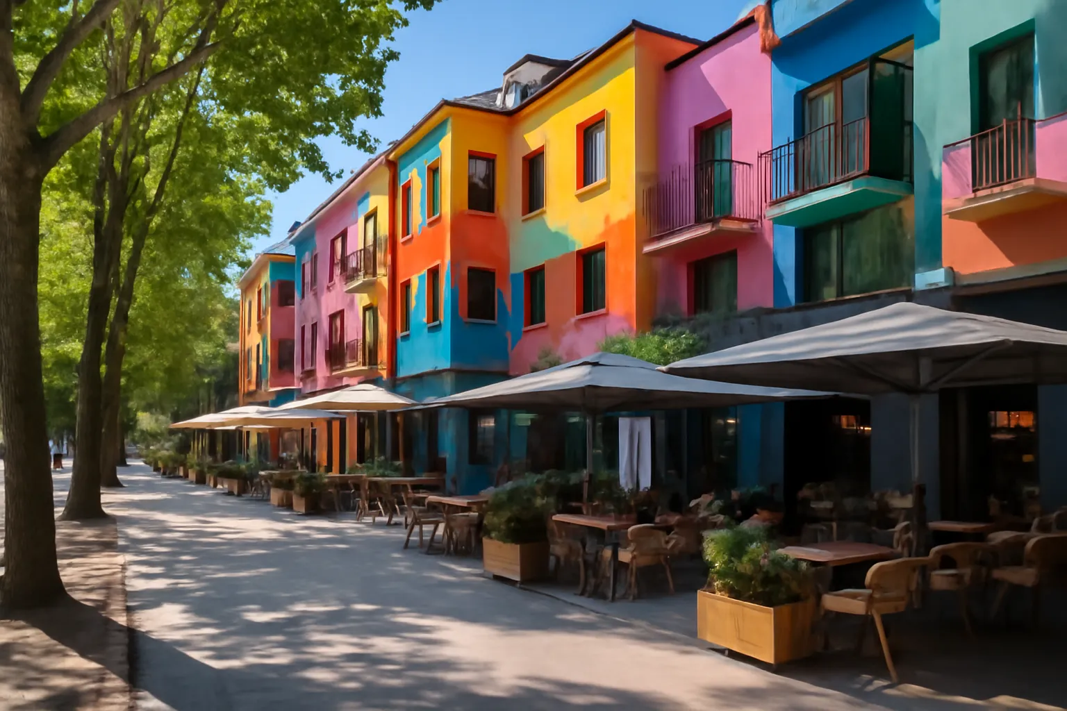 Scene de rue moderne dans le quartier Blloku a Tirana, Albanie