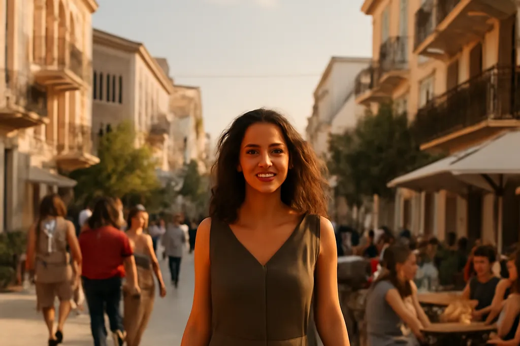 Silhouettes de deux personnes marchant dans une rue méditerranéenne évoquant la diaspora albanaise en Grèce