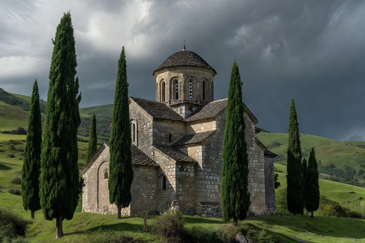 Église byzantine de Voskopojë avec fresques anciennes et dôme en pierre, plateau du sud-est albanais